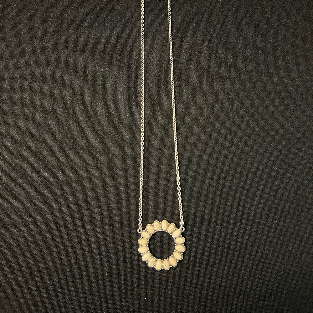 Plunder Silver and Cream Necklace with Sunburst Pendant